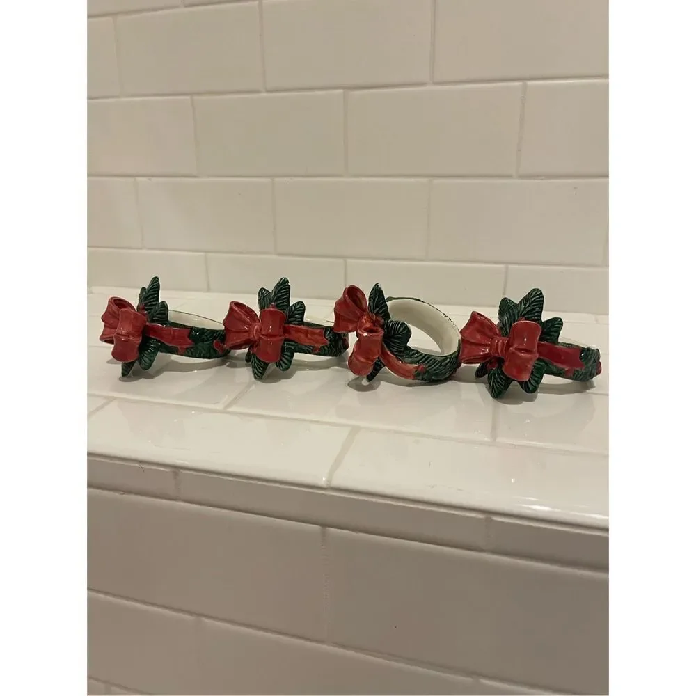 Vintage Fitz & Floyd Ceramic Holiday Napkin Rings